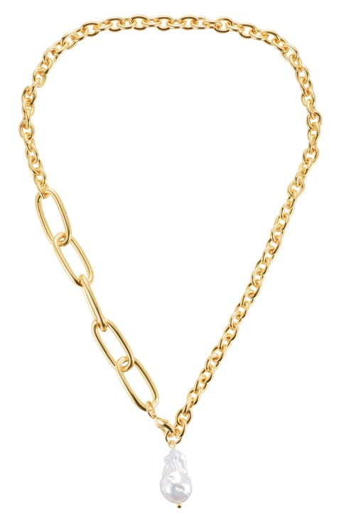 Mixed Link Freshwater Pearl Pendant Necklace