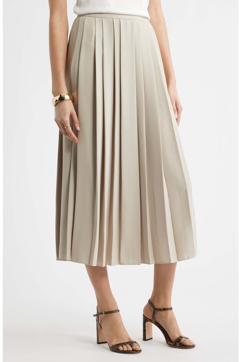 Pleated Midi Skirt, Alternate, color, TAN PLAZA