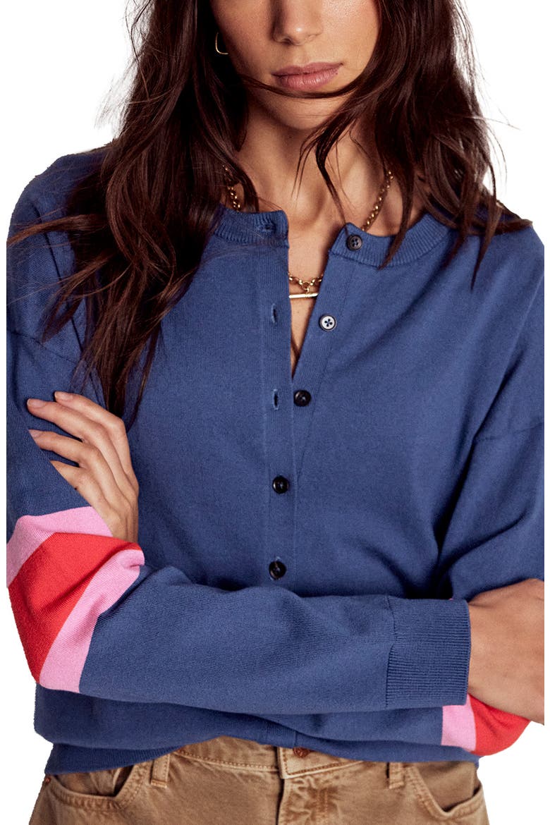 Relaxed Cotton Blend Cardigan, Main, color, DENIM BLUE