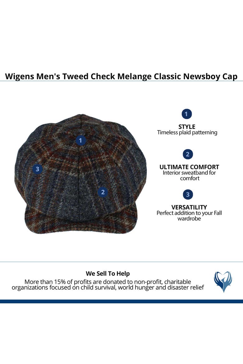 Men's Tweed Check Melange Classic Newsboy Cap, Alternate, color, Navy Melange