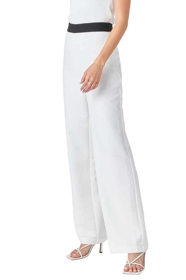 Contrast Band Relaxed High Waist Pants, Alternate, color, OFF WHITE