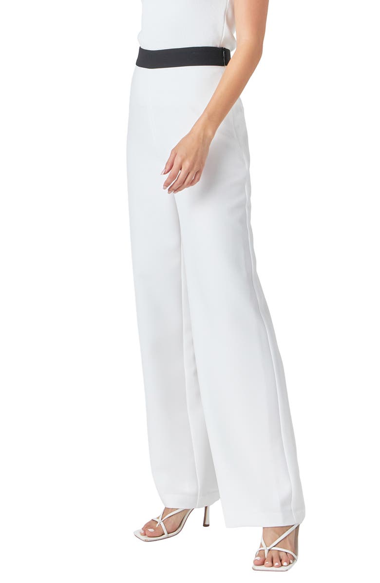 Endless Rose Contrast Band Relaxed High Waist Pants, Alternate, color, Off White