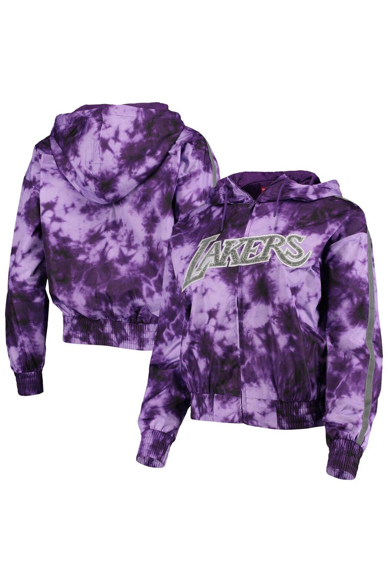 Women's Mitchell & Ness Purple Los Angeles Lakers Galaxy Sublimated Windbreaker Pullover Full-Zip Hoodie, Main, color, Purple