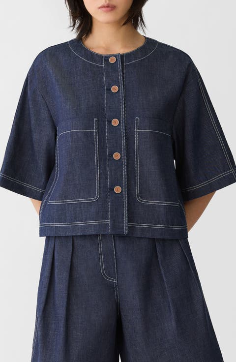 Patch Pocket Chambray Crop Jacket
