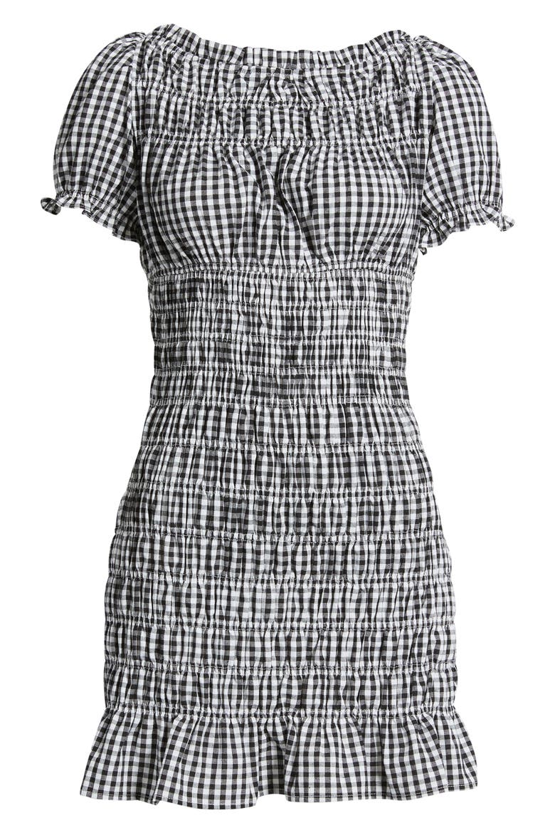 Darby Cap Sleeve Gingham Minidress, Alternate, color, BLACK/ WHITE