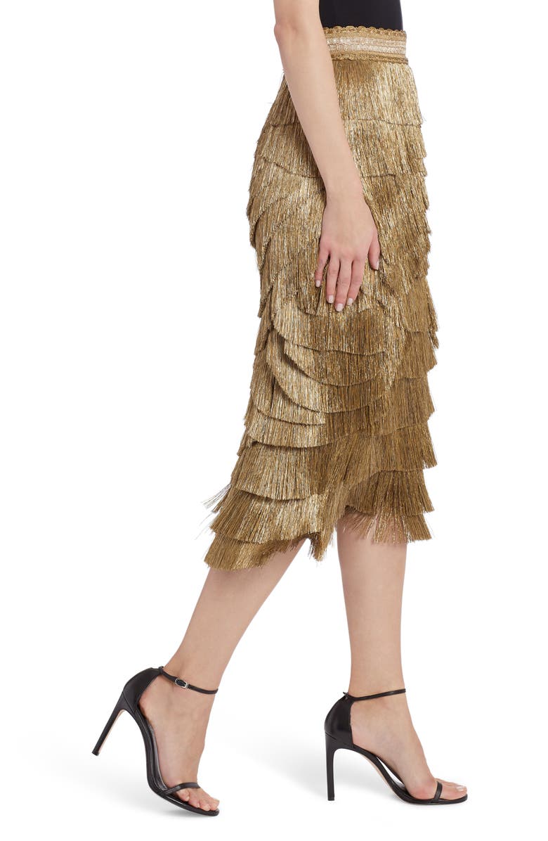 Dolce&Gabbana Metallic Fringe Stretch Silk Midi Skirt, Alternate, color, 