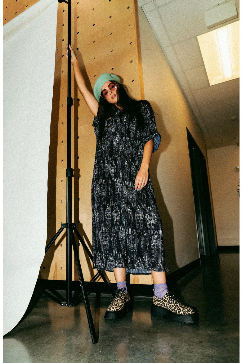 Astronaut Plissé Shirt Dress, Alternate, color, ASTRONAUT