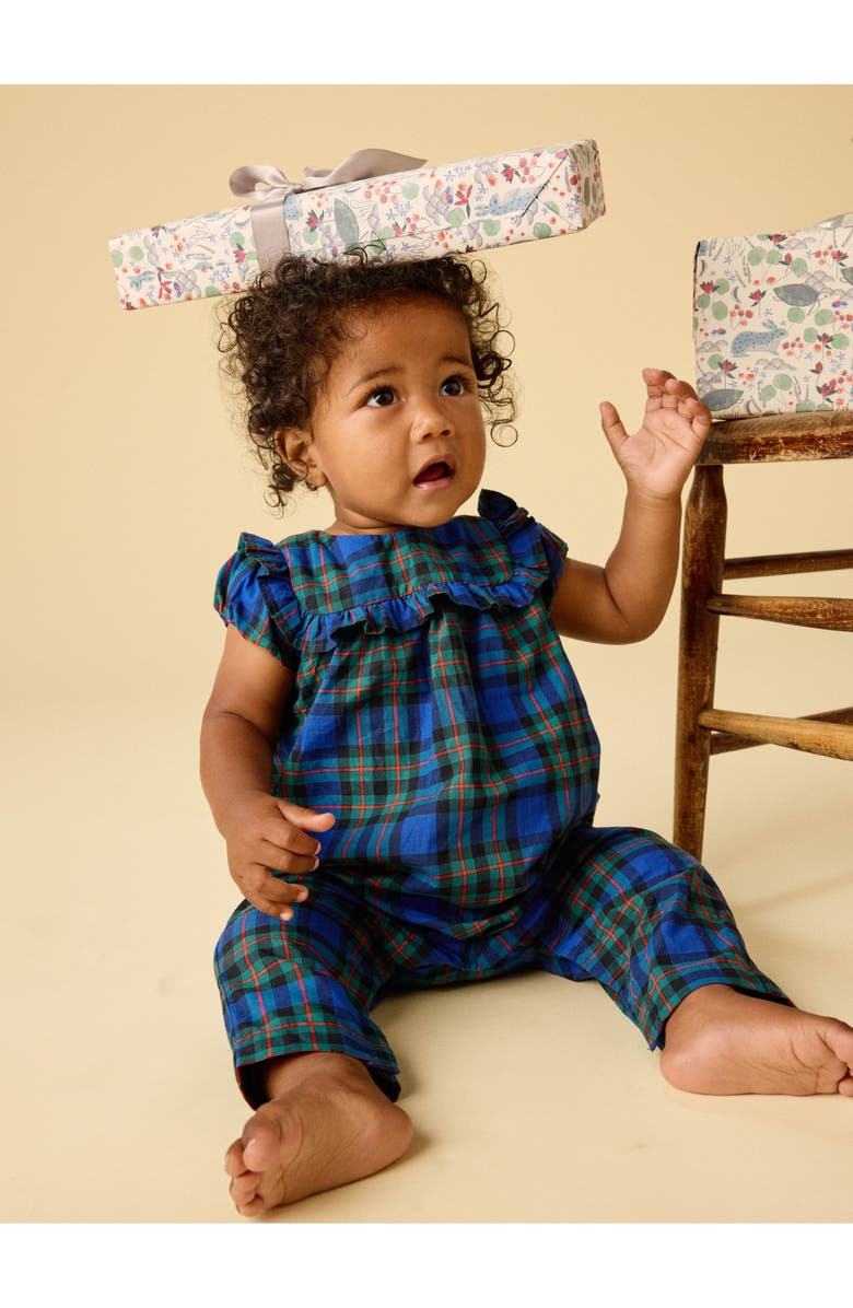 Tea Collection Plaid Ruffle Baby Romper, Alternate, color, Busan Holiday Plaid