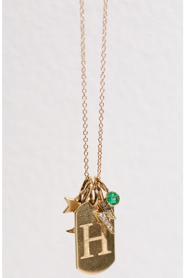 Bezel Set Emerald Charm, Alternate, color, YELLOW GOLD