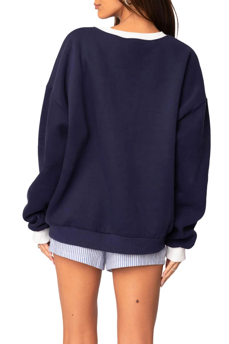 France Oversize V-Neck Sweatshirt, Alternate, color, NAVY