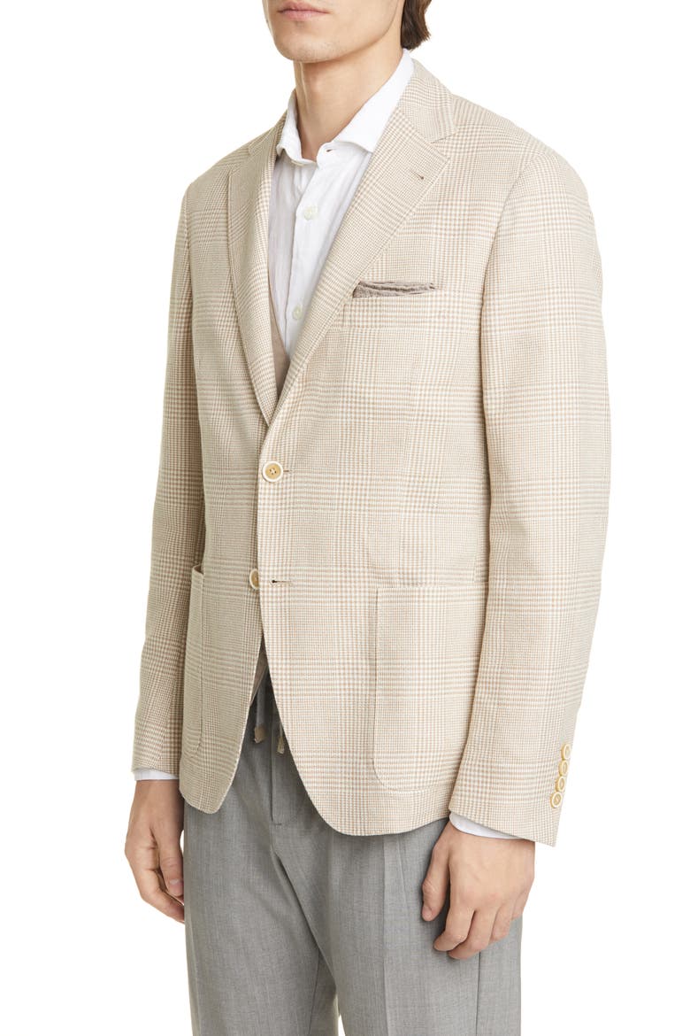 Trim Fit Tonal Plaid Sport Coat, Alternate, color, SAND