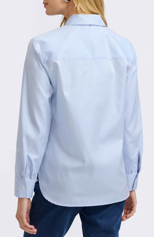 Foxcroft Meghan Stripe Embroidered Cotton Button-up Shirt In Soft Blue