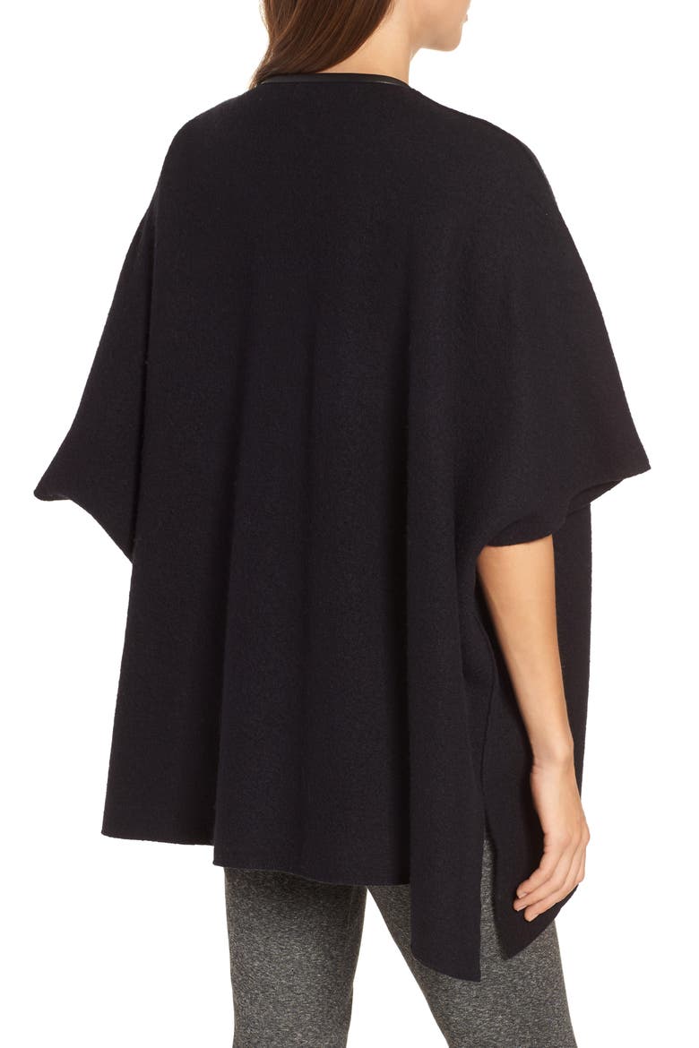 Boiled Wool Poncho Jacket with Leather Trim, Alternate, color, BLACK