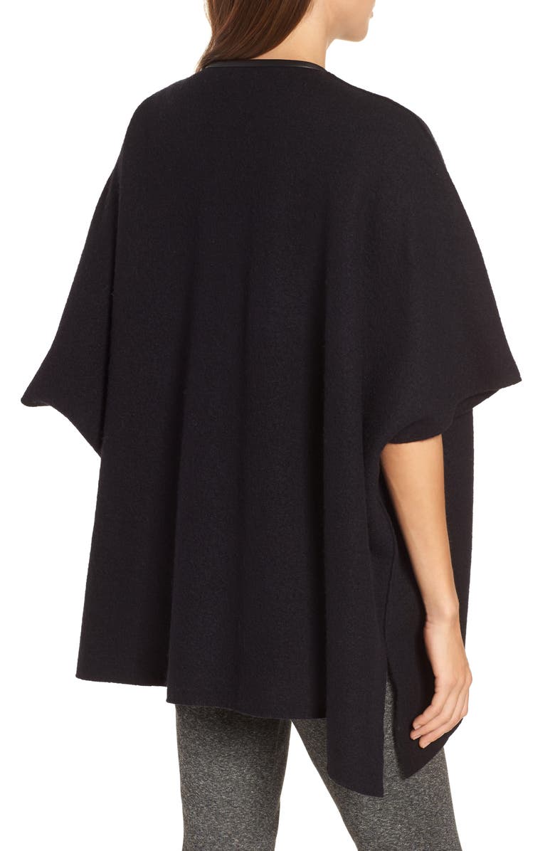 Eileen Fisher Boiled Wool Poncho Jacket with Leather Trim, Alternate, color, 