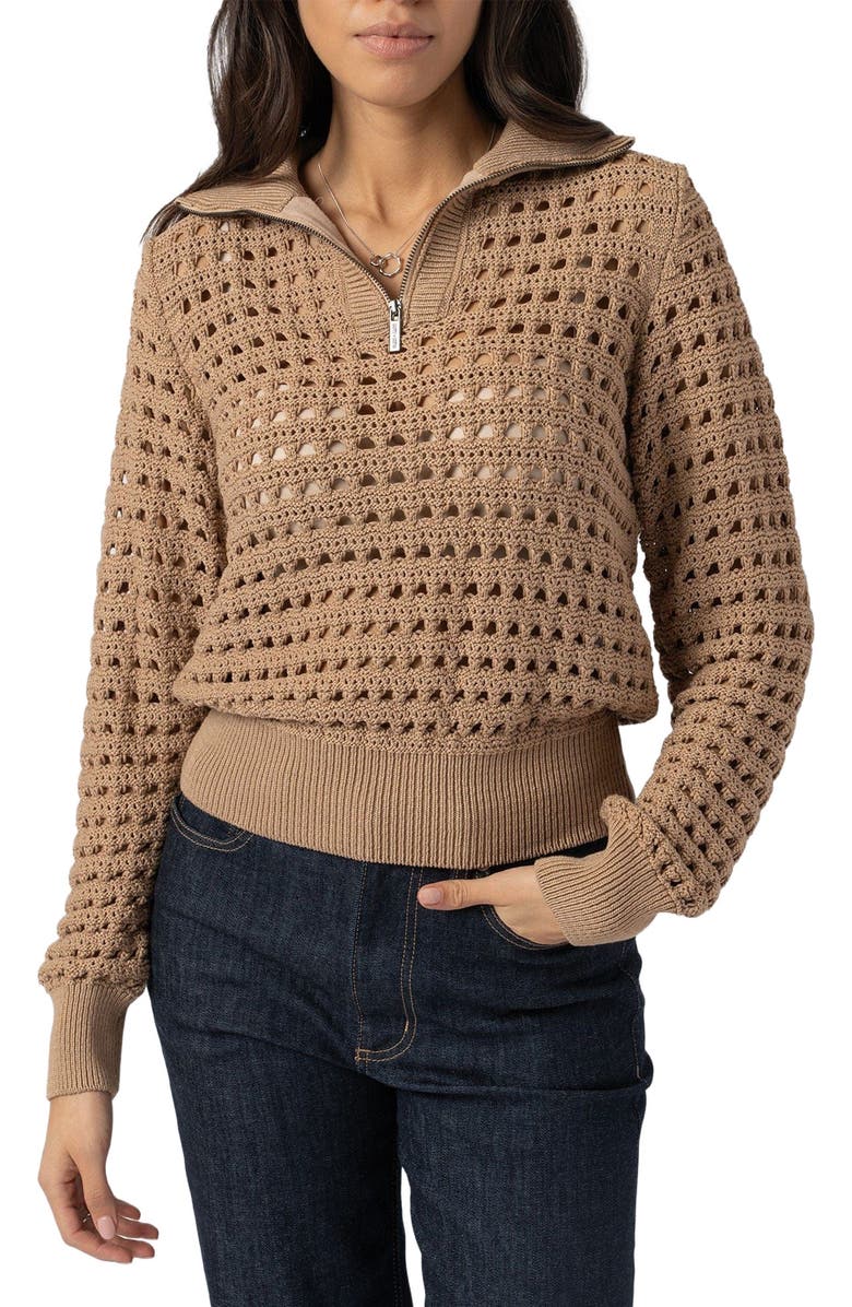 Saint + Sofia Ester Quarter Zip Knit, Alternate, color, Brown