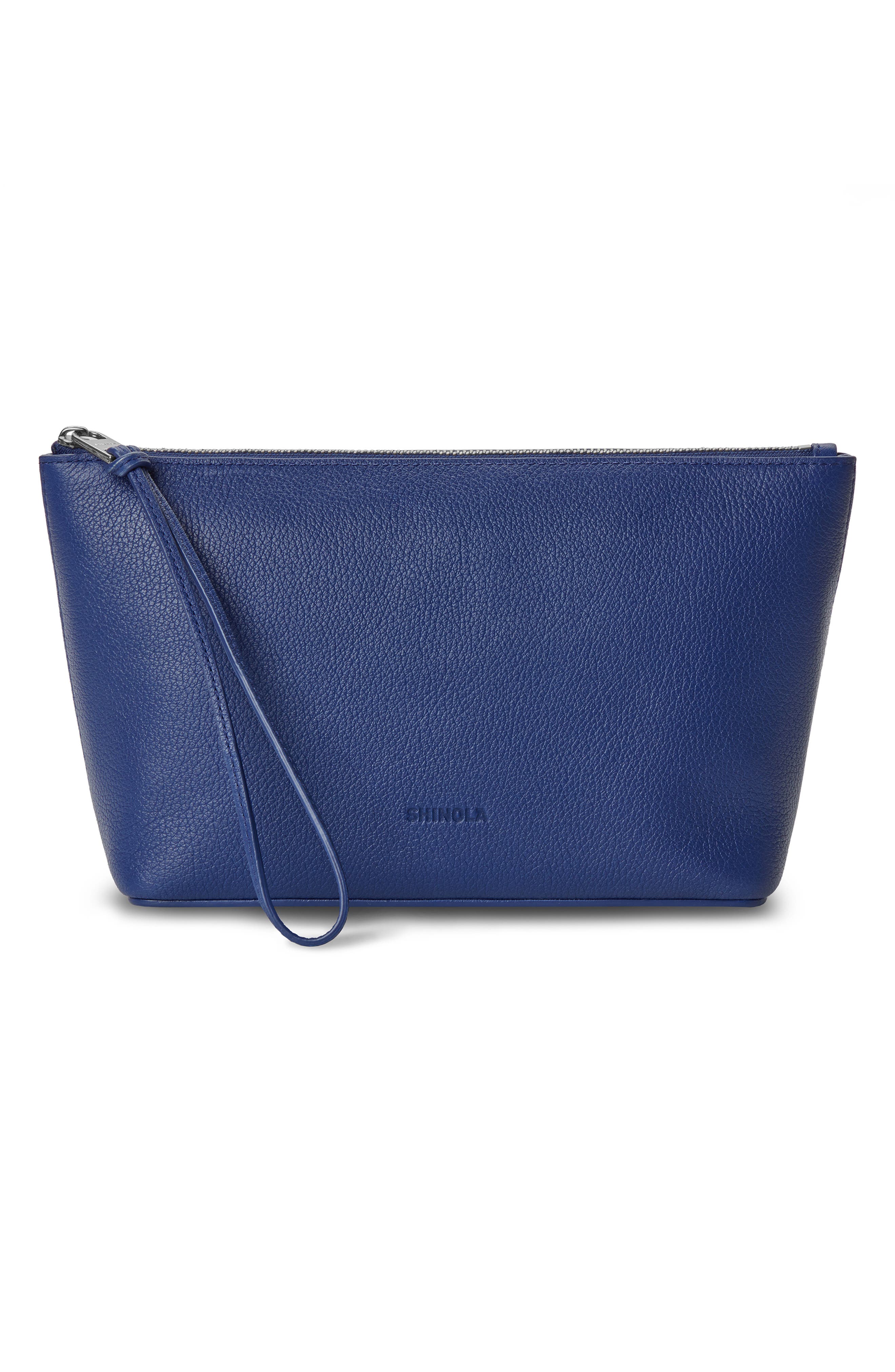 Small Zip Pebbled Leather Cosmetic Case, Main, color, BLUE