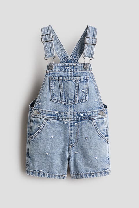 Embroidered Denim Dungaree Shorts