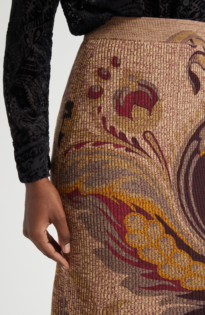 Etro Paisley Rib Wool Trumpet Skirt, Alternate, color, Beige Multi