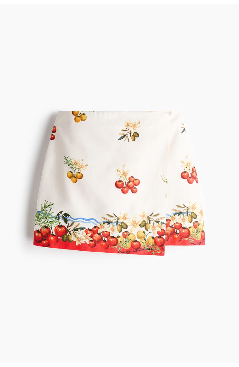 H&M Cotton wrap skirt, Alternate, color, Cream/Tomatoes