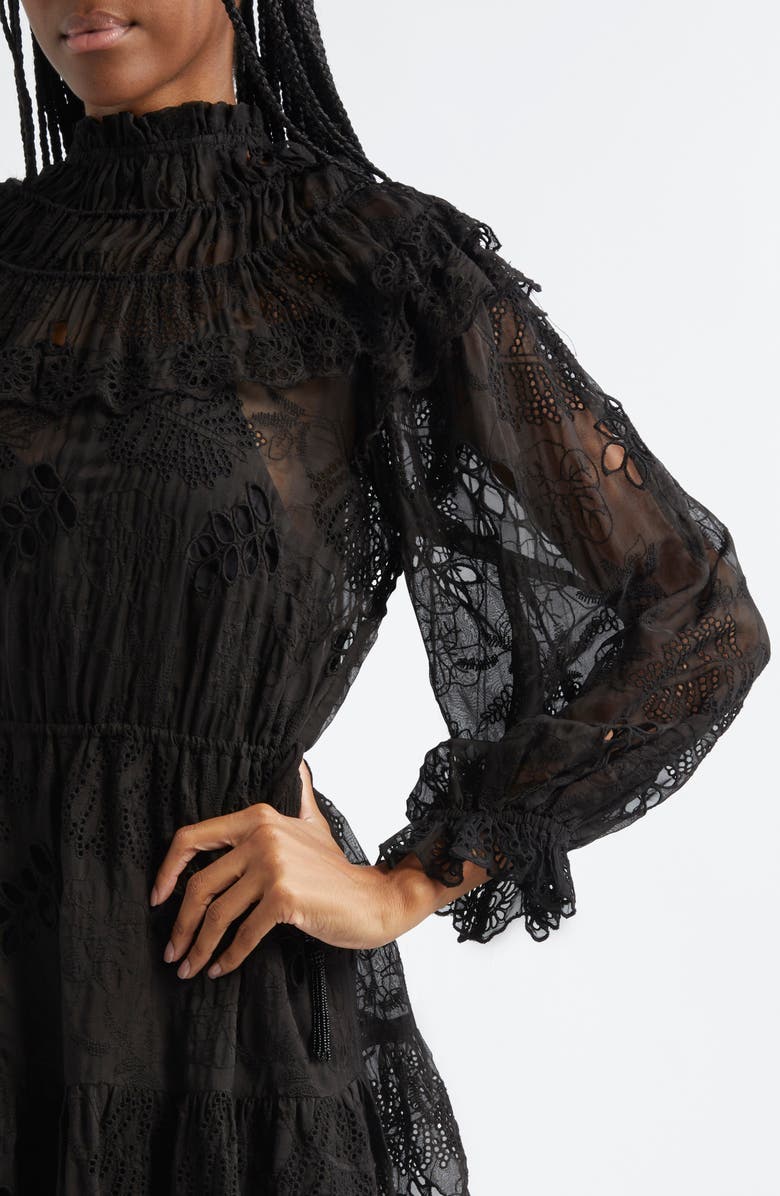 FARM Rio Flower Long Sleeve Organza Minidress, Alternate, color, 