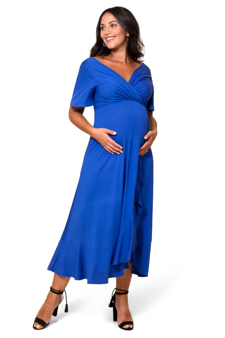 Waterfall Midi Maternity Dress, Alternate, color, BLUE