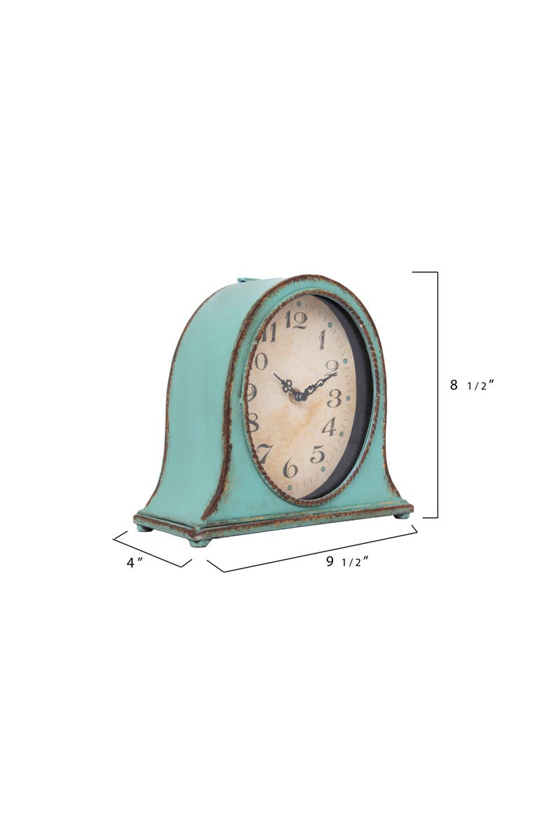Decorative Metal Mantel Clock, Aqua Blue, Alternate, color, Blue