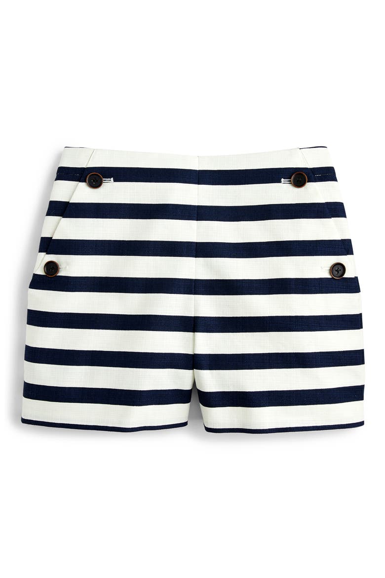Side Button Stretch Grasscloth Sailor Shorts, Alternate, color, SAILOR STRIPE NAVY IVORY