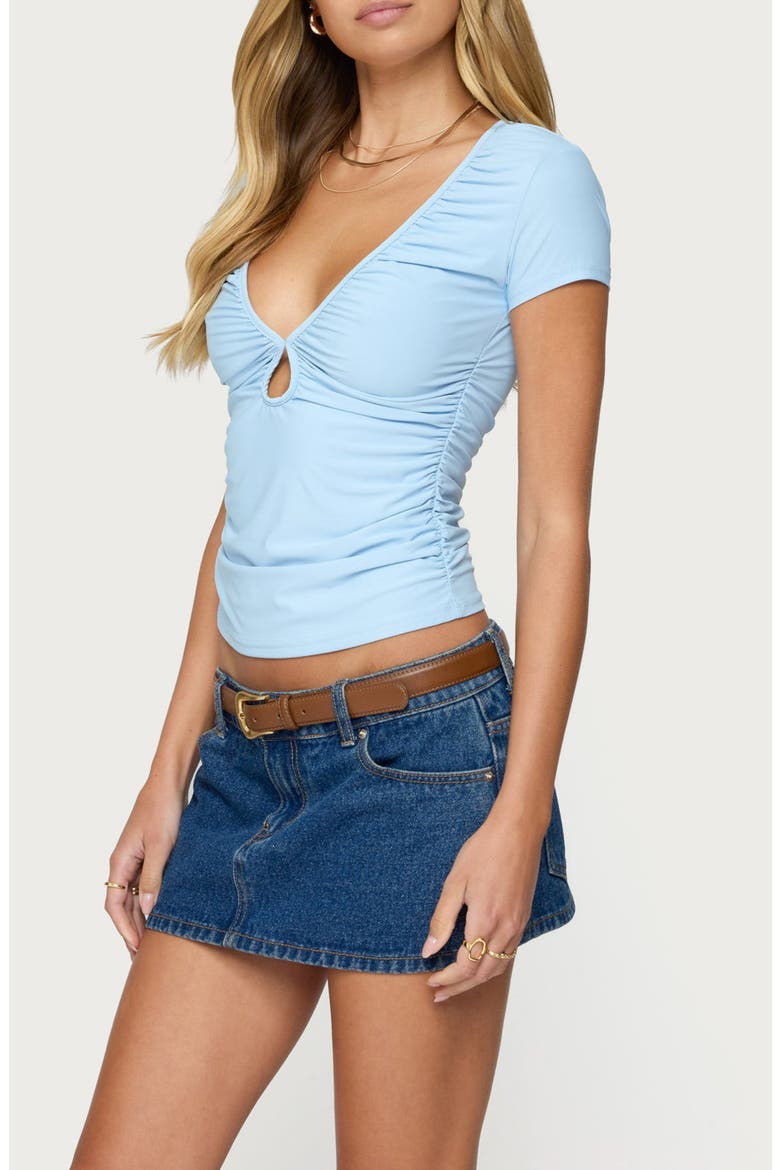Burkley Keyhole Gathered Top, Alternate, color, LIGHT-BLUE