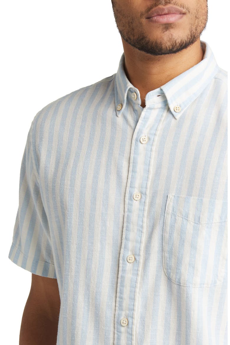 Breeze Stripe Short Sleeve Hemp Blend Button-Down Shirt, Alternate, color, SKY SHELL STRIPE