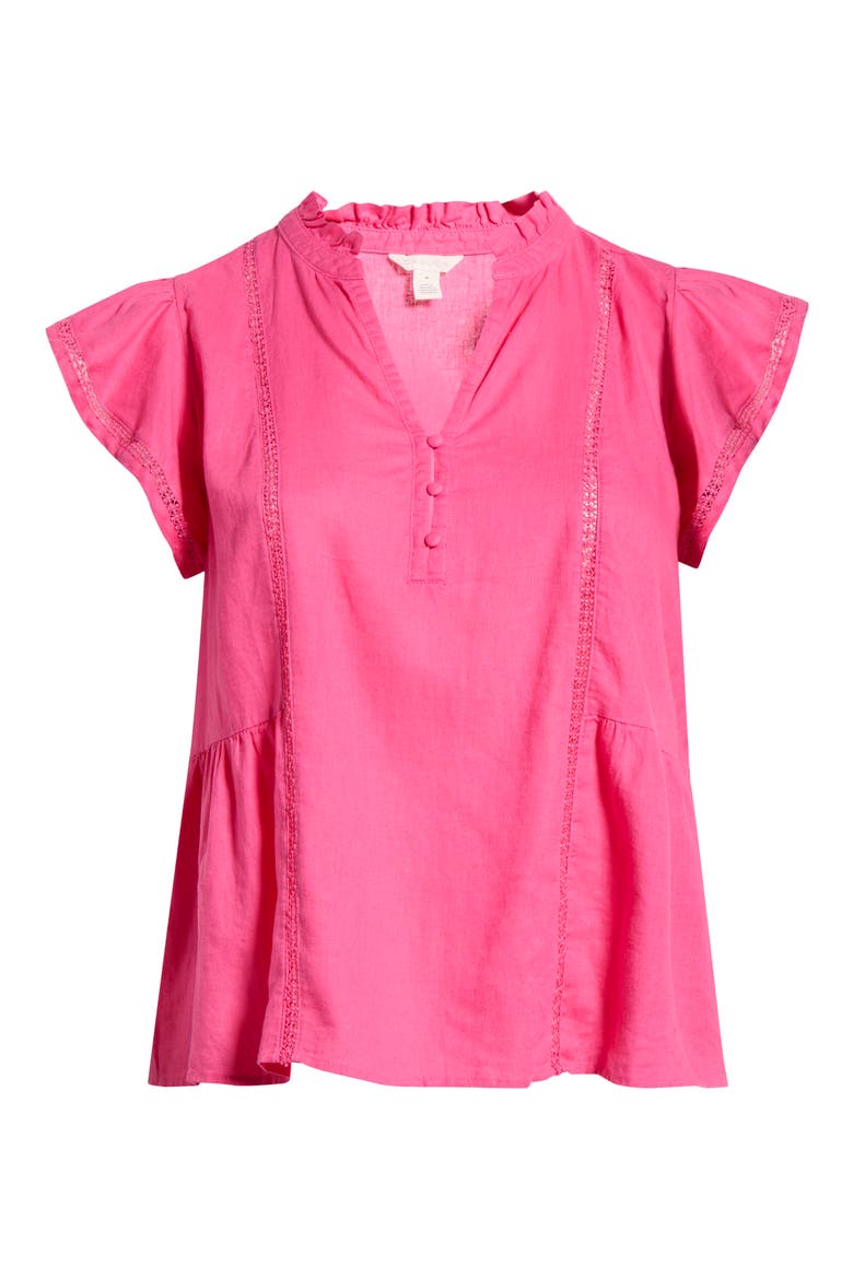 Lace Ruffle Linen Blend Top, Alternate, color, PINK SHOCK