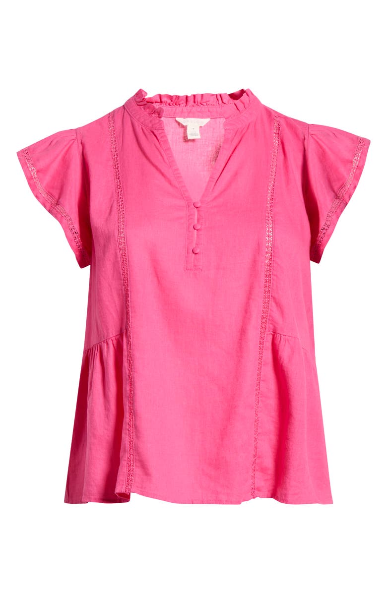 Caslon<sup>®</sup> Lace Ruffle Linen Blend Top, Alternate, color, Pink Shock
