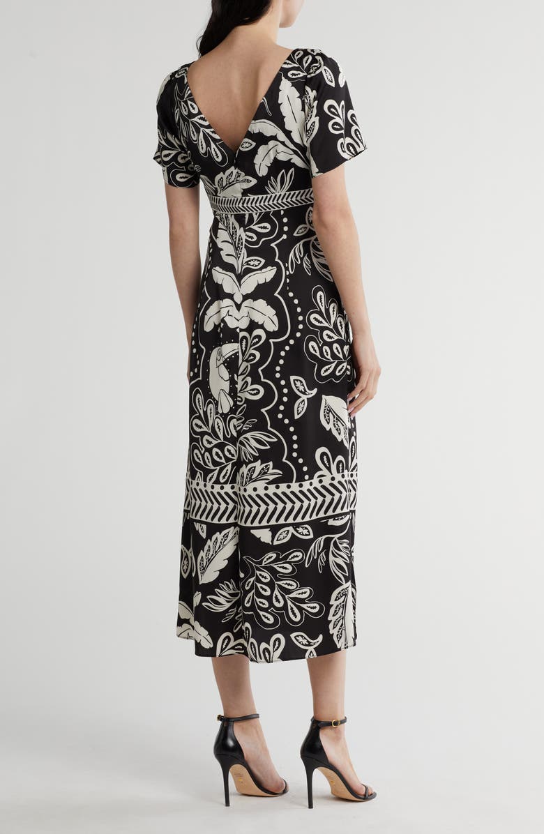 Maggy London Flutter Sleeve Midi Dress, Alternate, color, Black/ Light Beige