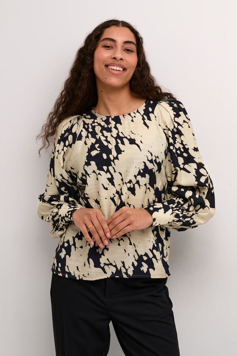 KAlouise Long Sleeve Round Neck Blouse, Main, color, Black/Sand Graphic Cloud
