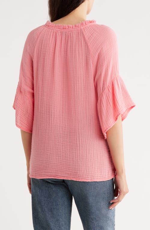 Michael Stars Savannah Flutter Sleeve Cotton Gauze Top In Pink