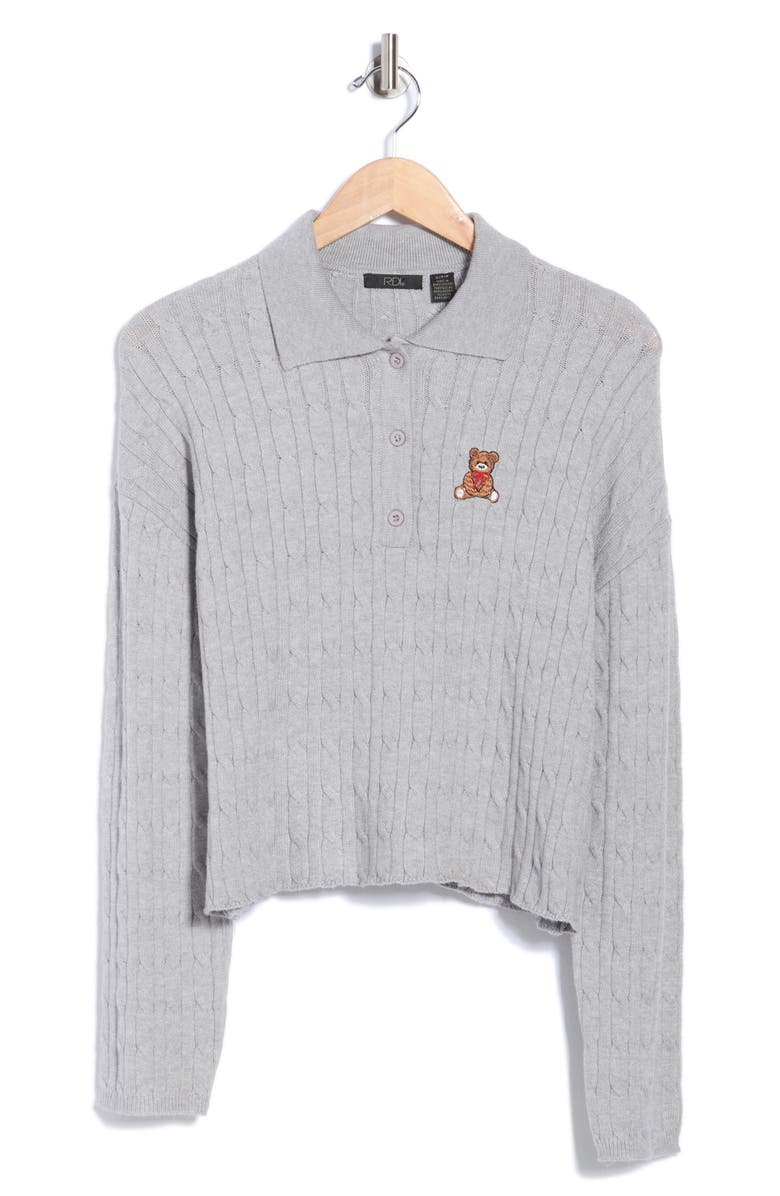 RDI Embroidered Teddy Polo Sweater, Alternate, color, Grey Melange