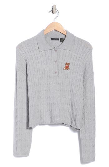 Rdi Embroidered Teddy Polo Sweater In Gray