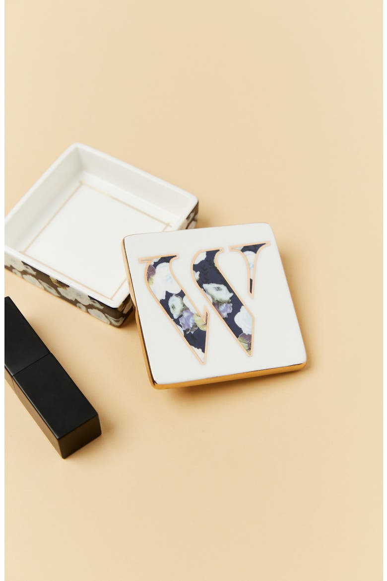 Anthropologie Monogram Lidded Jewelry Box, Main, color, WHITE - W