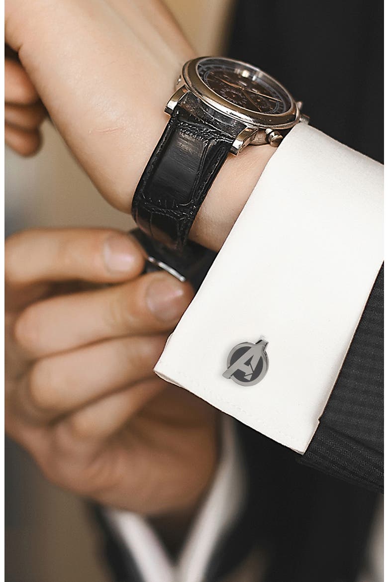 Avengers Cuff Links, Alternate, color, GUNMETAL