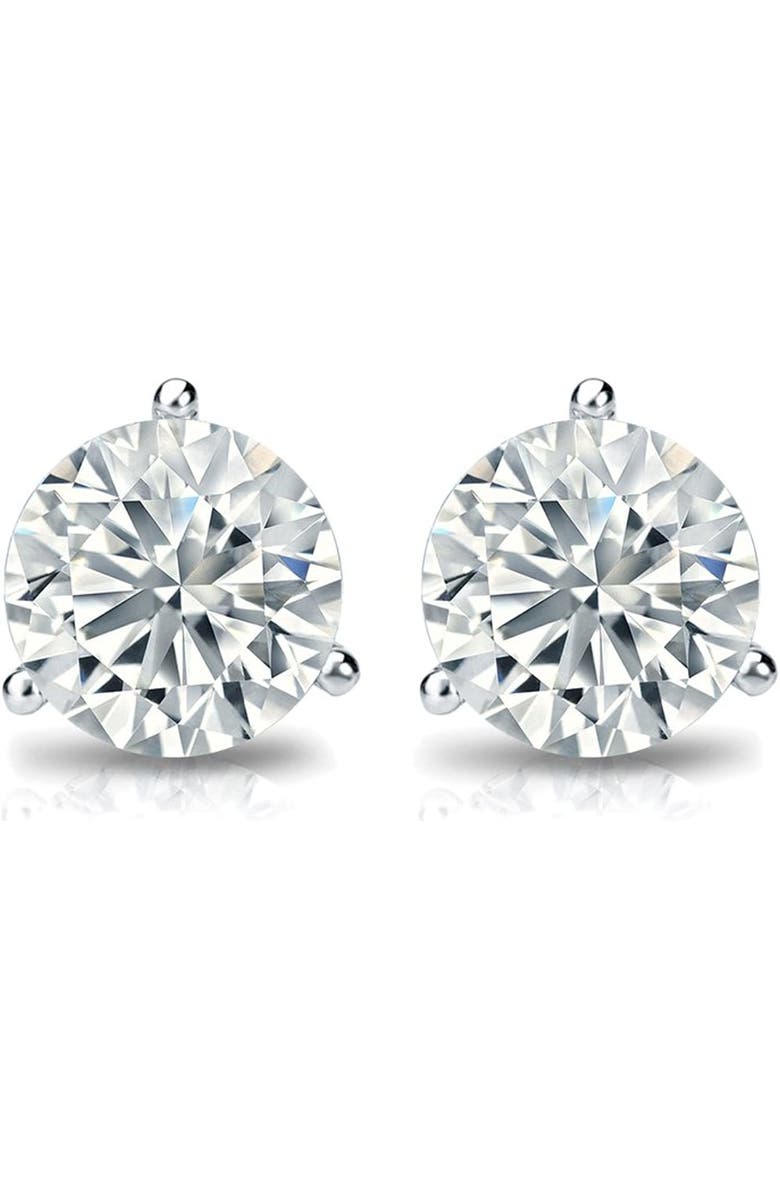 The Diamond Spot 14k White Gold Lab-Grown Round Diamond 3-Prong Stud Earrings, Alternate, color, 1.5Carat-White Gold