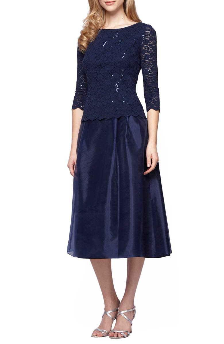 Alex Evenings Mixed Media Fit & Flare Dress, Main, color, 