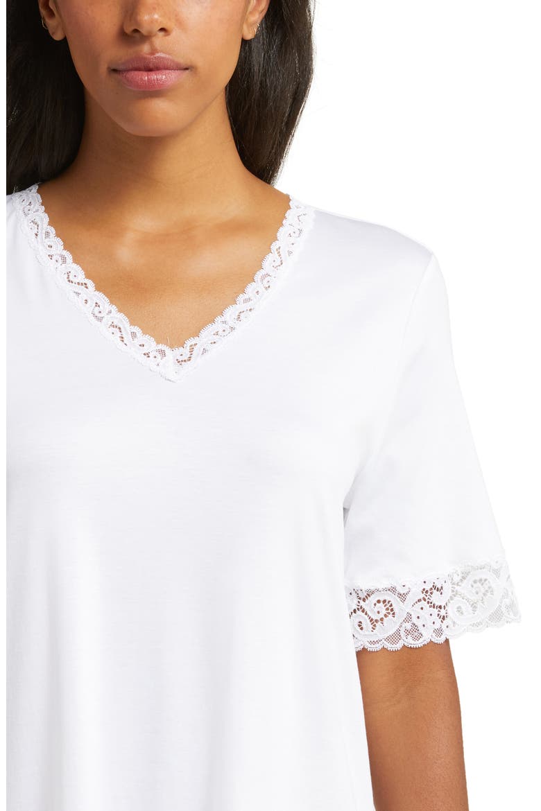 Moments Short Sleeve V-Neck Cotton Nightgown, Alternate, color, 101 - WHITE