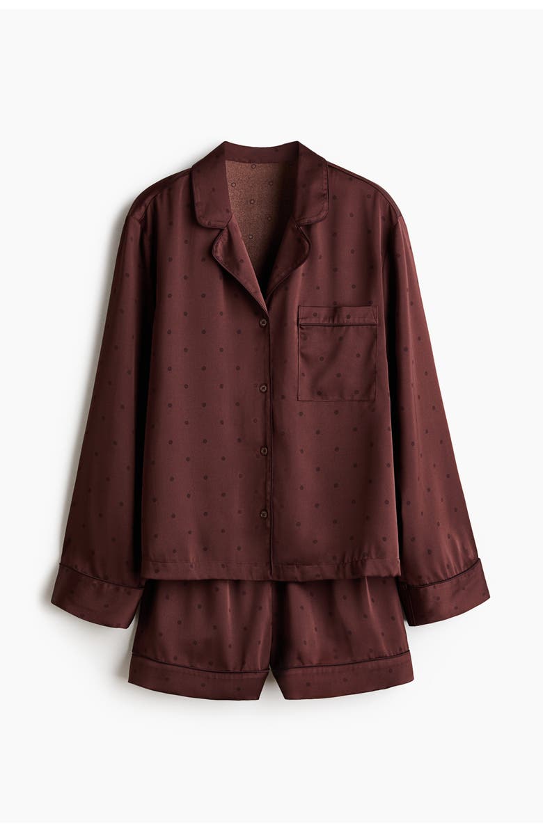 H&M Satin Pyjamas, Main, color, Dark Brown/Dotted