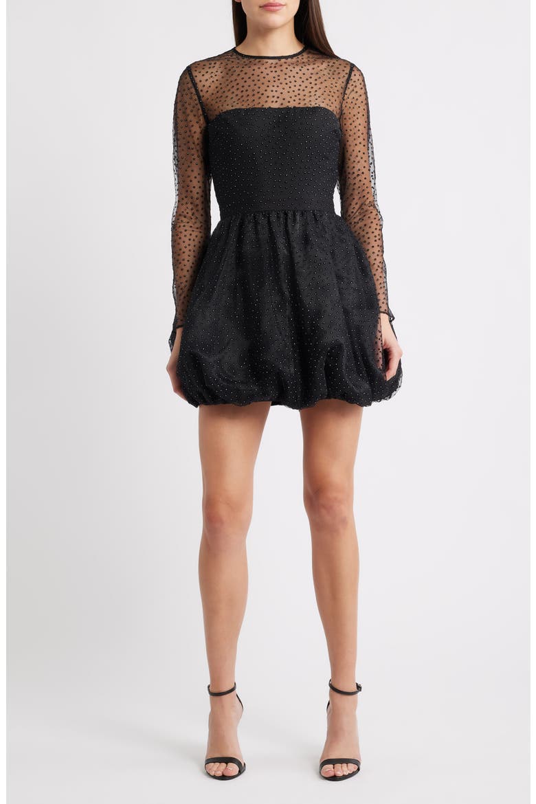 Saoirse Stud Long Sleeve Minidress, Main, color, BLACK