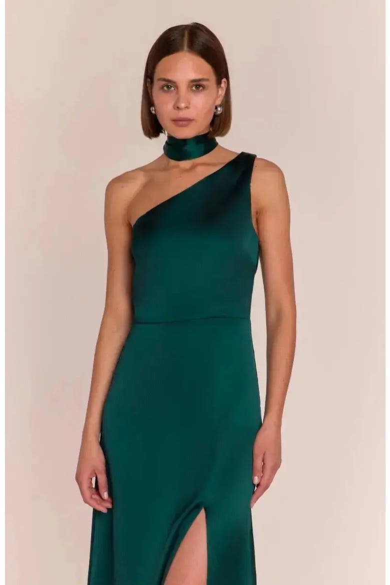 Porto One Shoulder Dress, Alternate, color, Forest Green