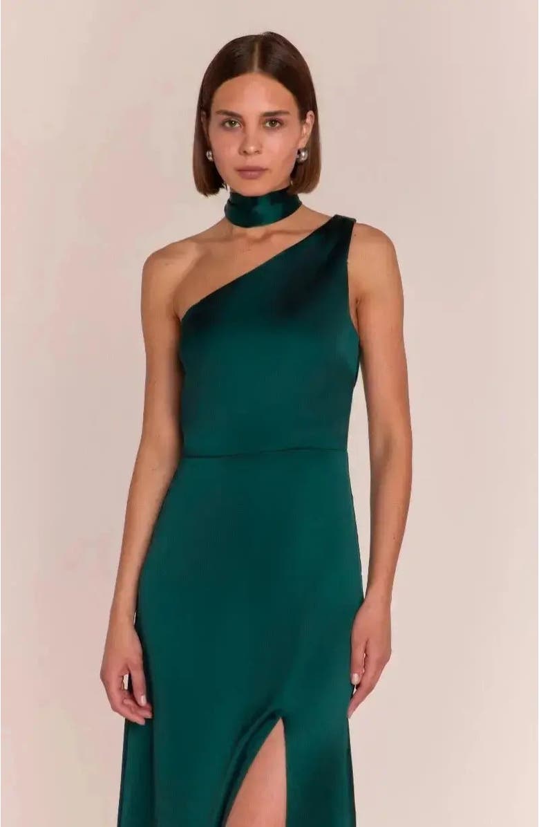 Rewritten Porto One Shoulder Dress, Alternate, color, Forest Green