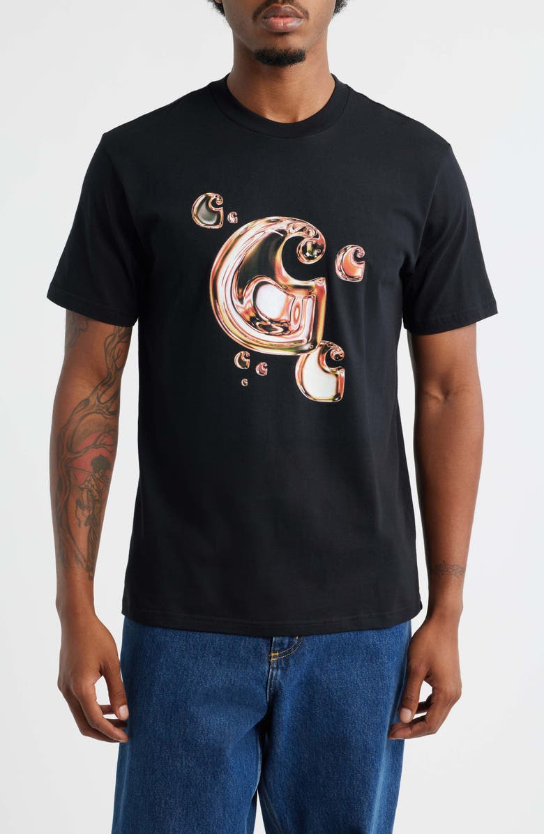 Carhartt Work In Progress Solar Chrome C-Logo Organic Cotton Graphic T-Shirt, Main, color, Black