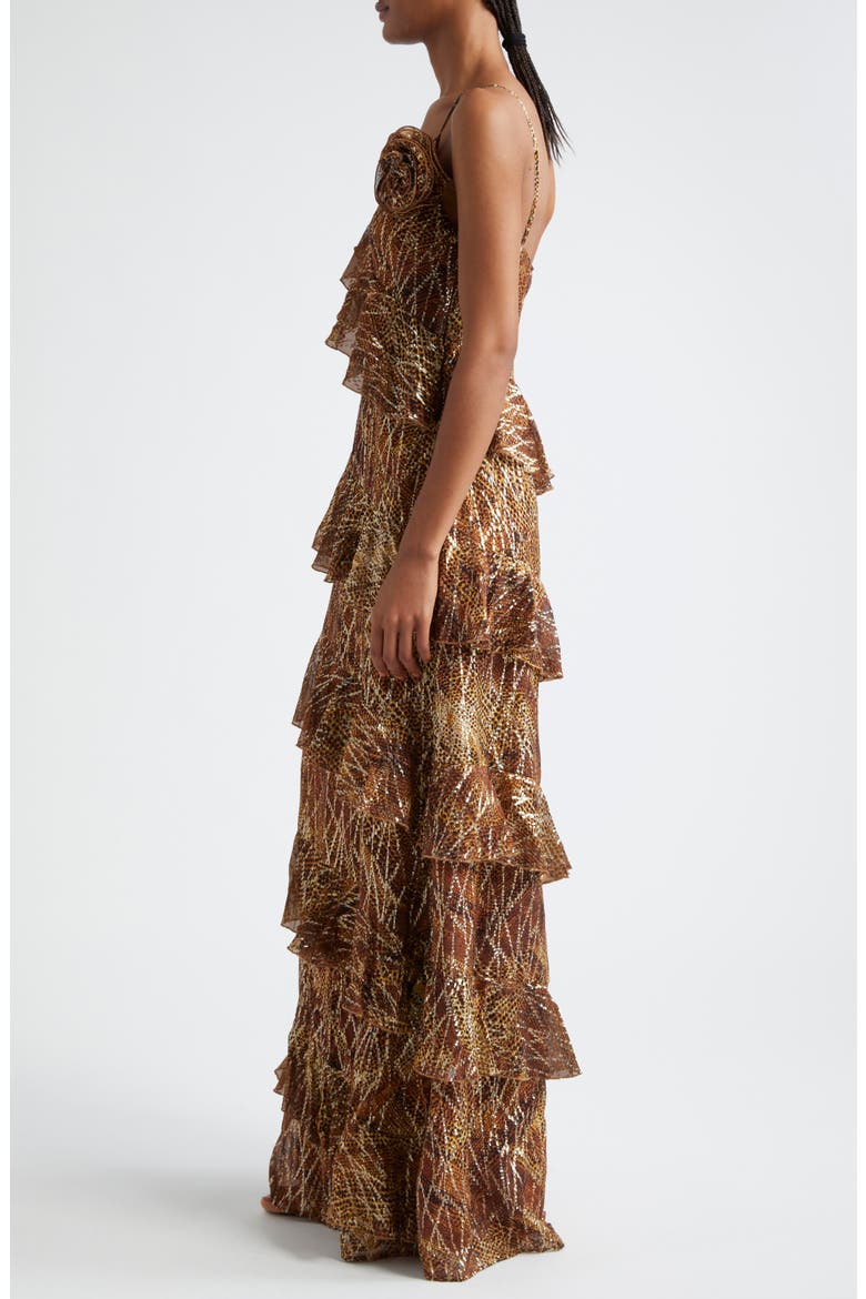 Aneta Metallic Ruffle Gown, Alternate, color, GOLD ANIMAL