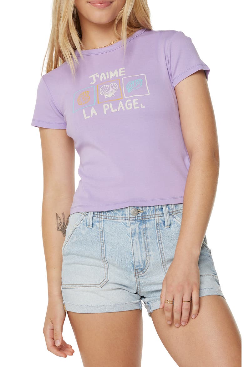 J'Aime La Plage Graphic Baby Tee, Main, color, LILAC BRZ