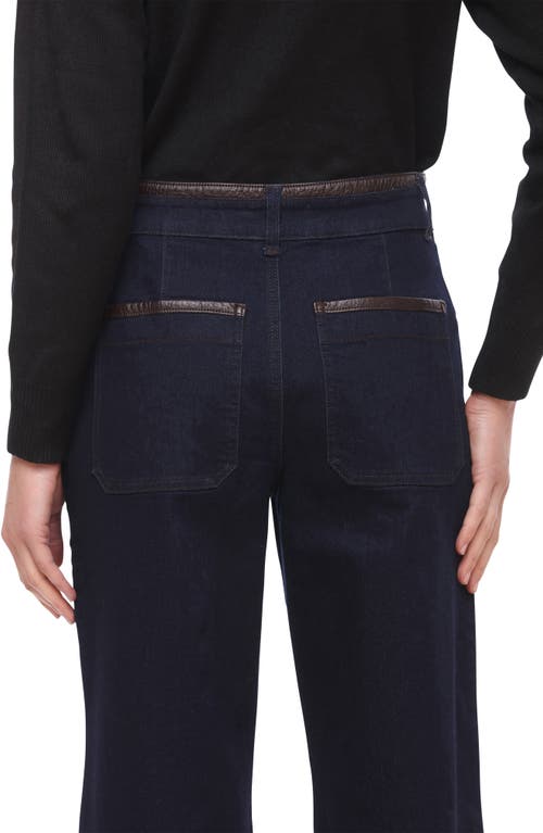 Bagatelle Faux Leather Trim Crop Wide Leg Jeans In Blue