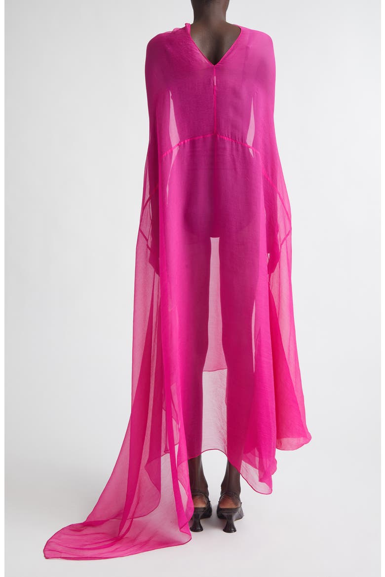Washed Silk Mousseline Dress, Alternate, color, FUCHSIA